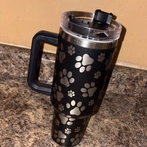 Black Travel Mug with Paw Print Design